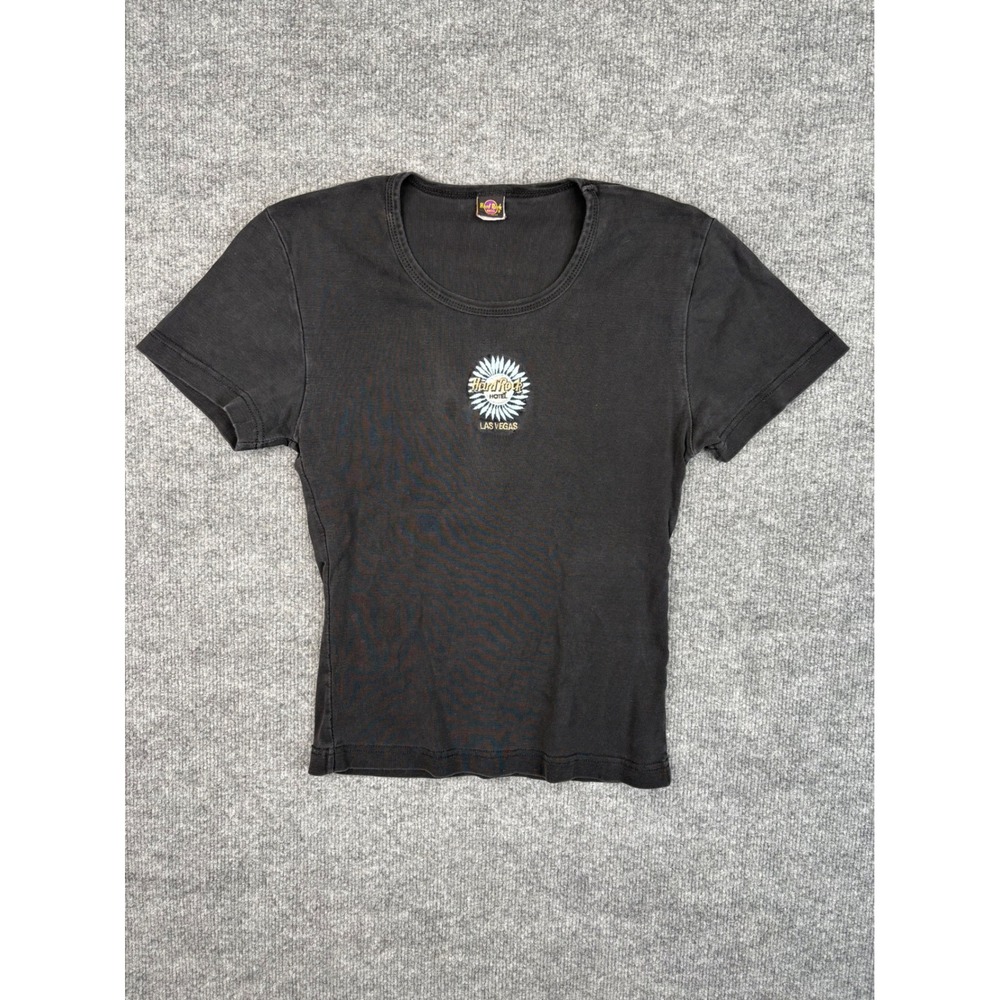 Vintage Hard Rock Hotel Las Vegas Baby Tee Black Embroidered Daisy Shirt XL